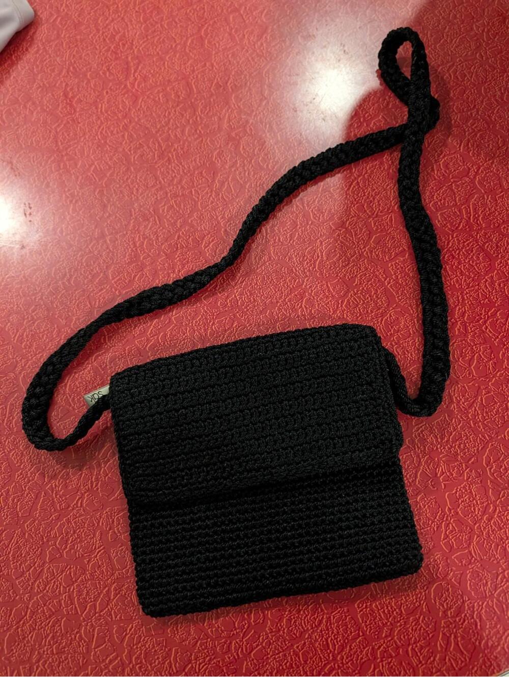 The Sak Black Crochet Crossbody Bag Woven Shoulder Purse Small Handbag Zipper